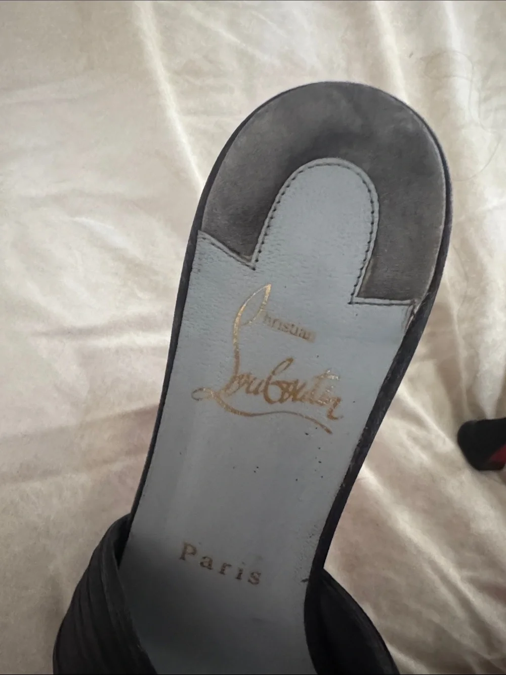 Christian Louboutin Black Leather Heeled Sandals with Signature Red Soles - Picture 3 of 8